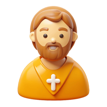 3D Cartoon Illustration of a Man with a Beard Wearing an Orange T-Shirt with a White Cross png