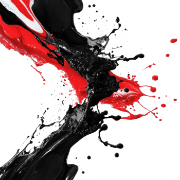 Dynamic splashes of black and red paint collide on a clean transparent background creating an abstract artwork, Dynamic Black and Red Paint Splashes on transparent background png