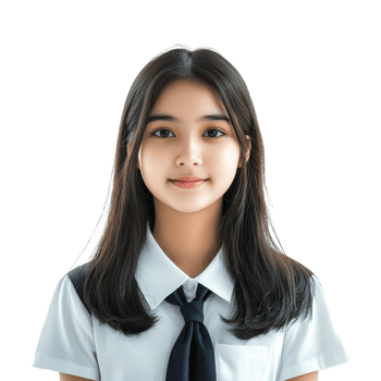 A Thai student girl in a school uniform smiles brightly against a plain background, Asian teen Thai student girl with school uniform. isolated on transparent background transparent background. png
