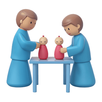 Two Cartoon Characters Playing with Pink Dolls png