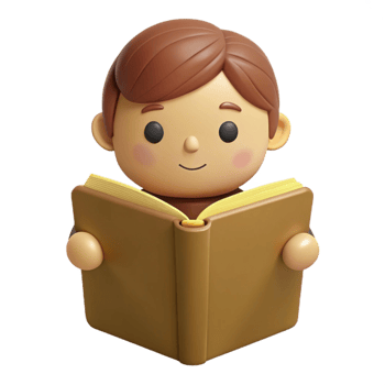 Smiling Cartoon Character Reading a Book png