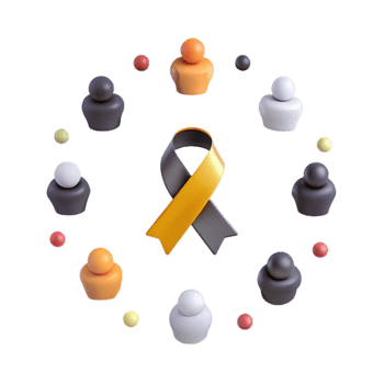 Black and Yellow Awareness Ribbon Surrounded by Diverse Figures png