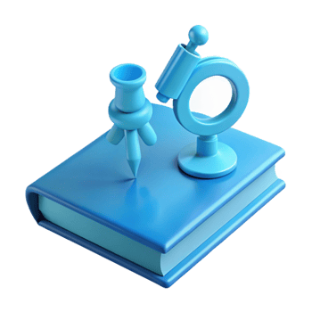 3D Rendered Book with Microscope and Pushpin png