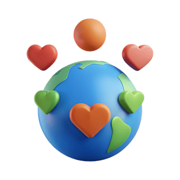 3D Render of Earth with Hearts Surrounding It png