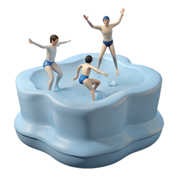 Three Children Playing in a Blue Inflatable Pool png