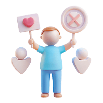 3D Cartoon Character Holding Signs of Love and Rejection png