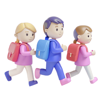 Three Cartoon Kids Running to School with Backpacks png