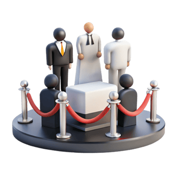 Exclusive VIP Access 3D Render of People with Red Rope Barriers and Elevated Platform png