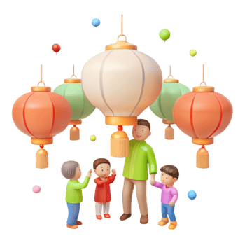 Family Celebrating With Lanterns png