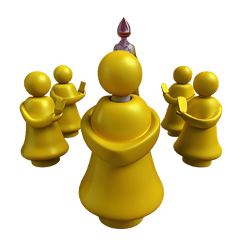 Group of Yellow Figures Surrounding a Central Figure png
