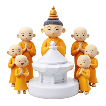 Group of Monks Praying Around a Pagoda png