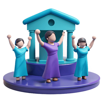 Celebrating Financial Success Together Three Cartoon Characters Standing in Front of a Building png