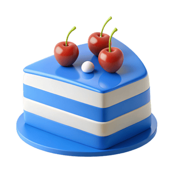 Blue Cake Slice with White Layers and Cherries on Top png