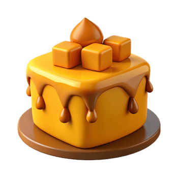 Square Cake with Caramel Drizzle and Toppings png