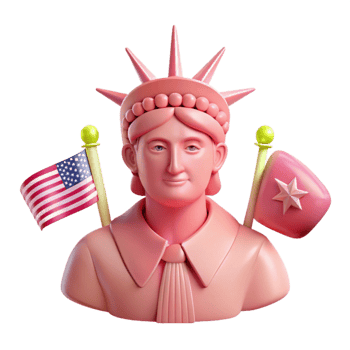 3D Statue of Liberty with Flags png