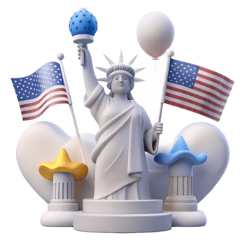 Statue of Liberty 3D Render with Flags and Balloons png