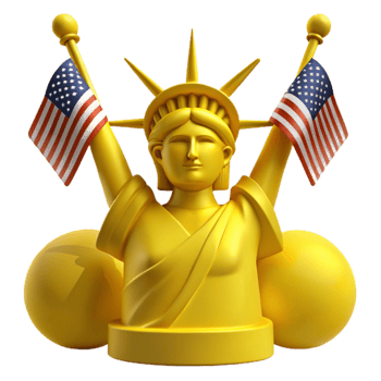 Golden Statue of Liberty Holding American Flags png