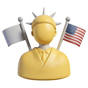 3D Illustration of a Person with a Statue of Liberty Crown, Holding Flags png