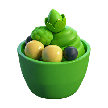 Green Dessert Bowl with Yellow and Blue Toppings png