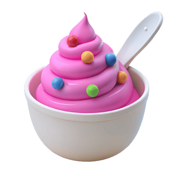Pink Frozen Dessert with Colorful Toppings in a White Bowl png