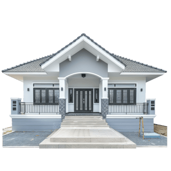Bungalow front view full length isolate on transparency background png