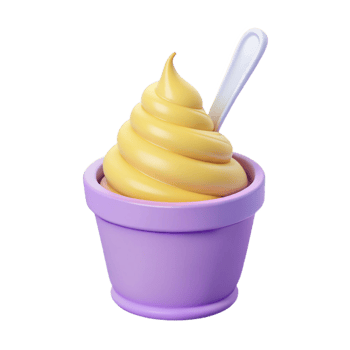 3D Render of Yellow Soft Serve Ice Cream in Purple Cup with Spoon png