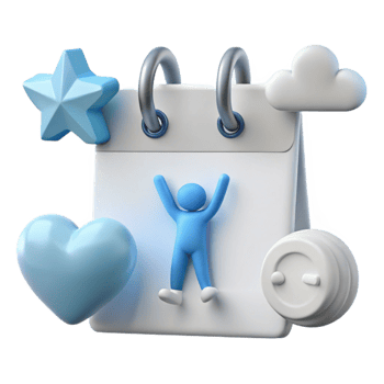 Calendar Icon With 3D Happy Person, Heart, Cloud, and Star png