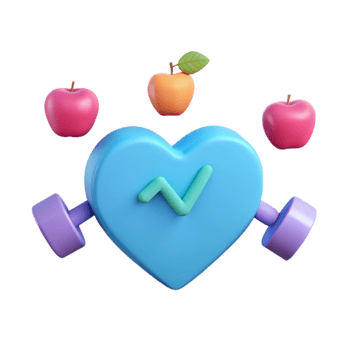 Healthy Lifestyle Heart, Dumbbells, and Fruit png