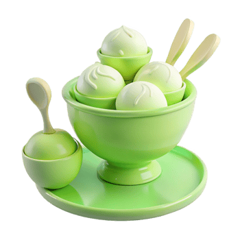 Green Bowl with Four White Ice Cream Scoops png