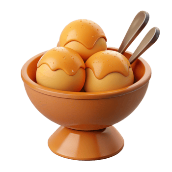 Three Caramel Ice Cream Scoops in a Bowl png