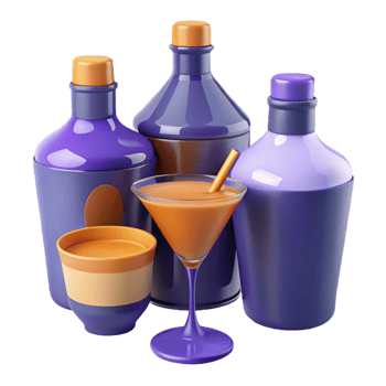 Purple Bottles, Orange Drink, and a Glass png