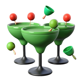 Three Green Cocktails with Lime and Cherry Garnish png