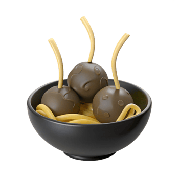 3D Render of a Bowl of Noodles with Meatballs png
