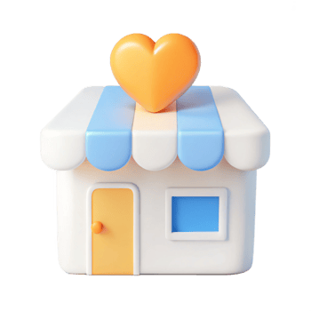 Cute 3D Cartoon Store with Heart on Top png