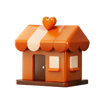 Cute 3D Orange Store Building with Heart png