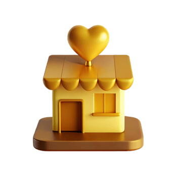 Golden Heart Shop 3D Model of a Shop with a Heart on Top png