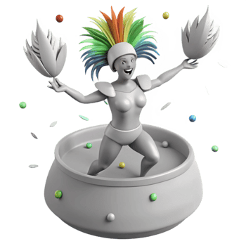 3D Character in Colorful Costume with Feathers and Balls png