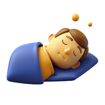 Sleeping Cartoon Character in Bed with Blanket and Pillow png