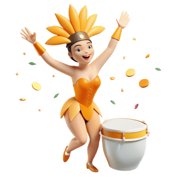 Cheerful 3D Cartoon Character in Festive Outfit Plays a Drum png