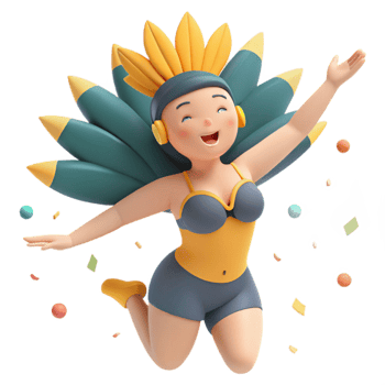 Celebrating with Confetti A Joyful 3D Character Illustration png
