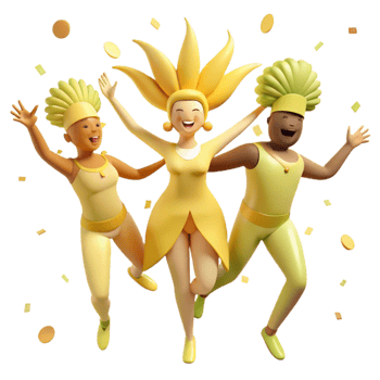 Three Cheerful Characters in Yellow Celebrating with Confetti png