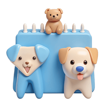 Cute Cartoon Dogs and Teddy Bear on Blue Background png