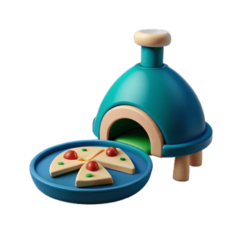 3D Cartoon Pizza Oven with Slices of Pizza png