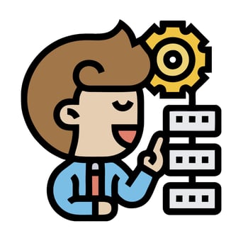 Businessman with gears and a cogwheel icon vector