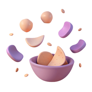 Crispy Chips in Purple Bowl with Flying Potato Slices png