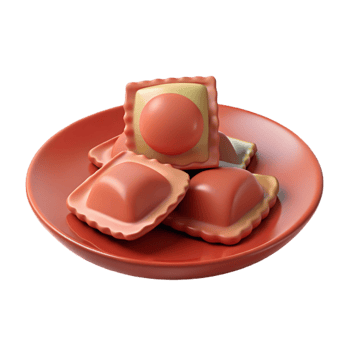 Four Ravioli on a Red Plate png