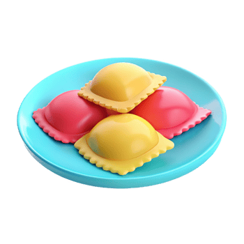 Three Ravioli on a Blue Plate png