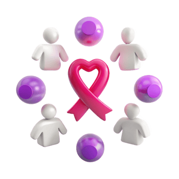 Support and Awareness 3D Render of Pink Ribbon with Heart and People png