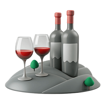 Two Glasses of Red Wine and Two Bottles on a Hill png