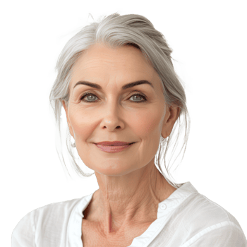 Portrait of beautiful senior woman with clean glowing face skin isolate on transparency background png
